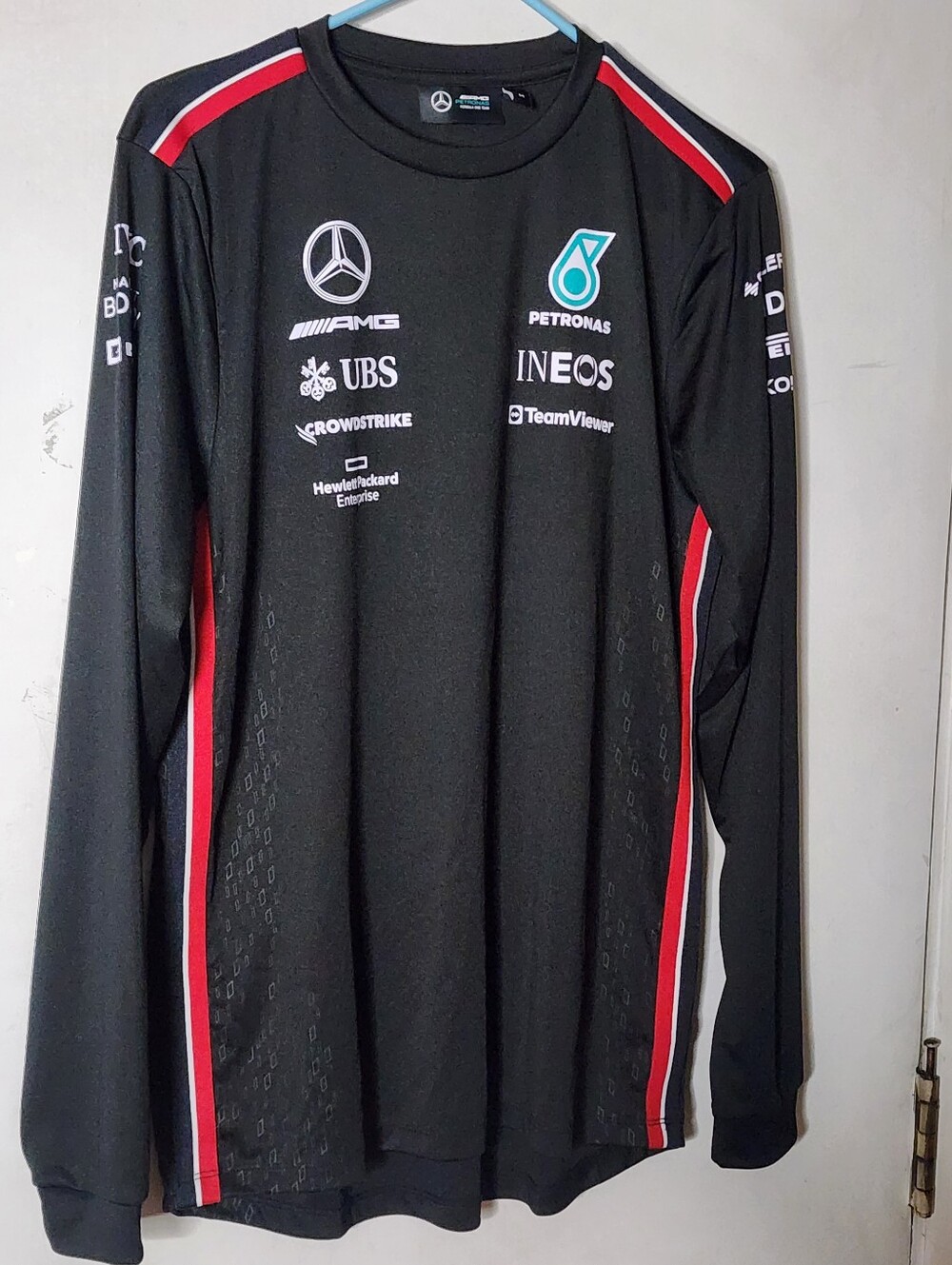 Mercedes AMG Petronas Black Long Sleeve Team Top with Red and White Accents